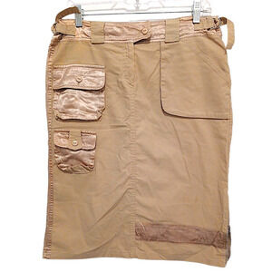 Divided Moto Pencil Cargo Skirt Womens 38 Tan Satin Trim Pockets City Punk Glam